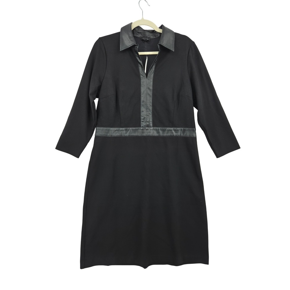 NWT Talbots Womens Black Ponte Faux Leather Trim Sheath Dress Size 12 Wednesday